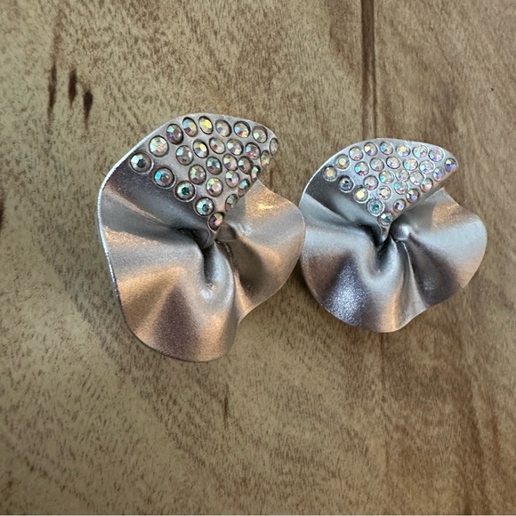 Vintage Flip A Coin Silver Clip On Earrings Crinkle 80s 90s 1980s 1990s - Picture 8 of 11